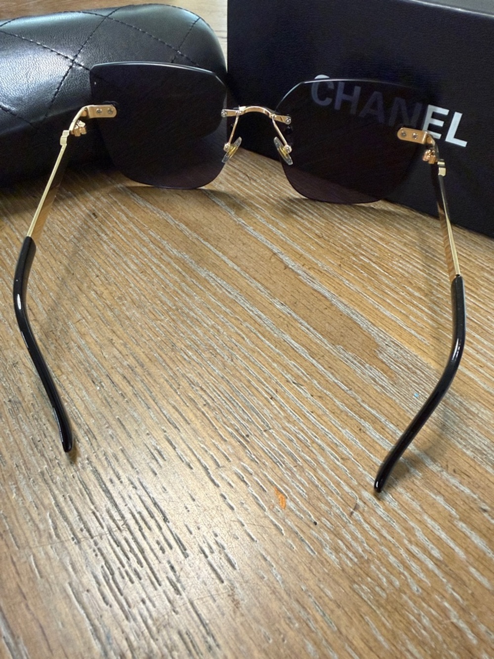 Chanel Black and Gold Square Rimless Sunglasses - Picture 10 of 10